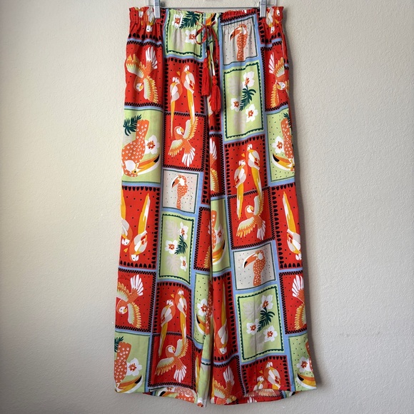 Live 4 Truth Pants - Live 4 Truth XL Novelty Tropical Bird Print Pull On Wide Leg Pants